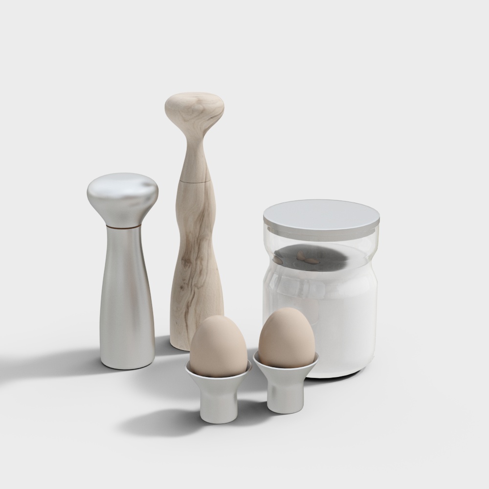 Kitchen Utensils Set 3D Model – Ceramic & Wood Design