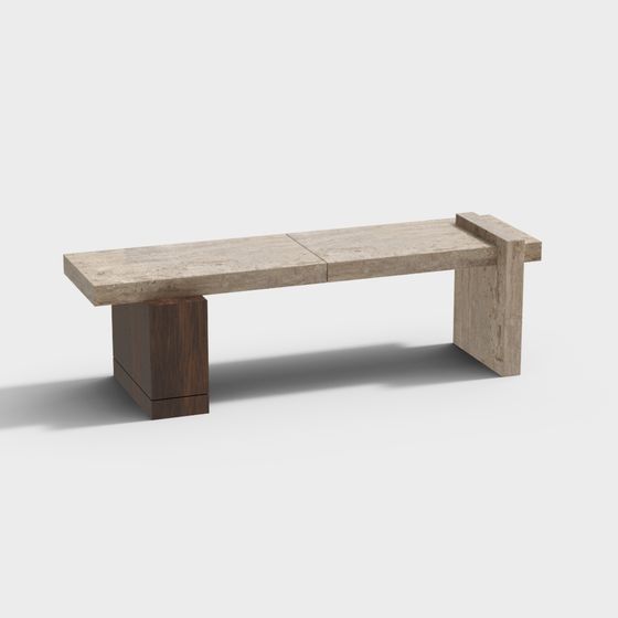 Wabi-Sabi Style Long Bench 3D Model in Wood Color