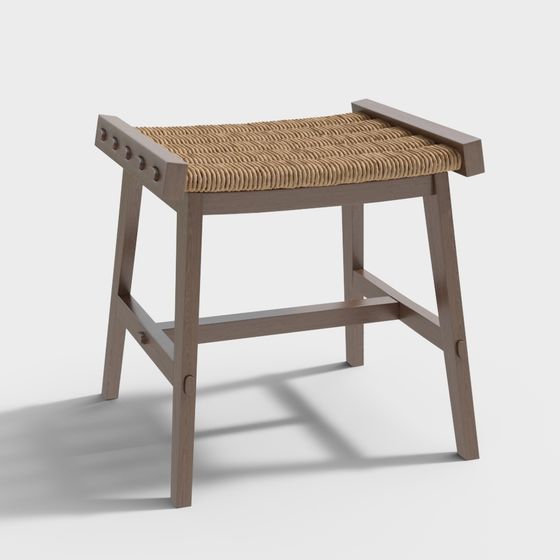Wooden Woven Stool 3D model