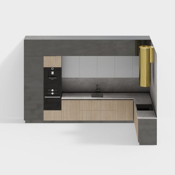 Modern L-Shape Kitchen Cabinet 3D Model