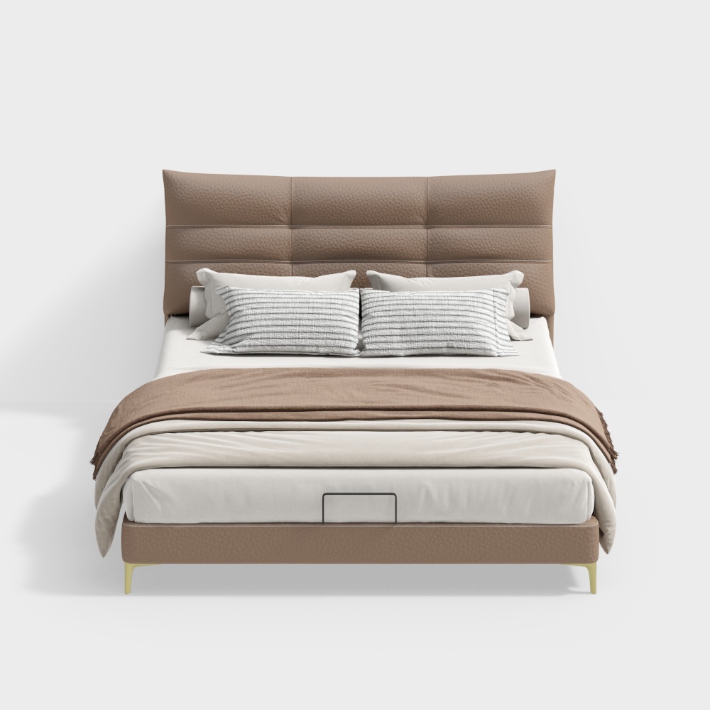 Urban Comfort Bed 3D Model – Textured Leather & Metal