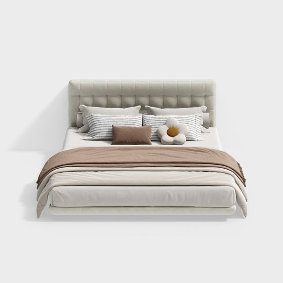 Elegant Minimalist Bed 3D model for Modern Interiors