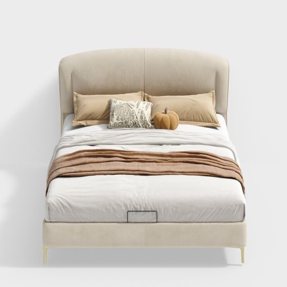 1.5m Cream Style Bed Rhine Series BSNYC2977 3D Model in Beige