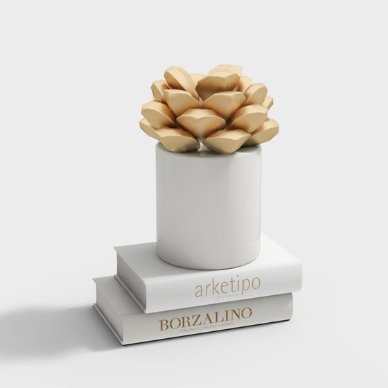 Golden Succulent Planter 3D model