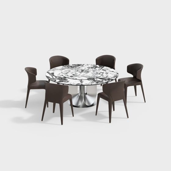 Stylish Low-Poly Dining Table and Chair Set 3D model