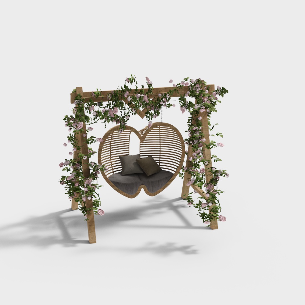 Heart-Shaped Swing Chair 3D Model – Low-Poly Garden Seating