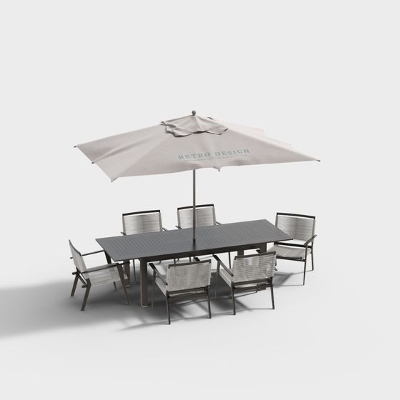 Retro Outdoor Dining Table and Chairs 3D model