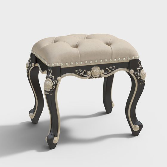 Elegant Baroque Style Vanity Stool 3D model
