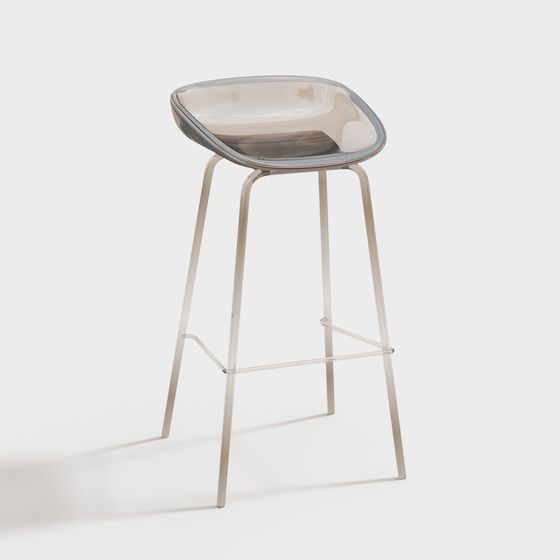 Modern Acrylic Bar Stool 3D Model in Golden