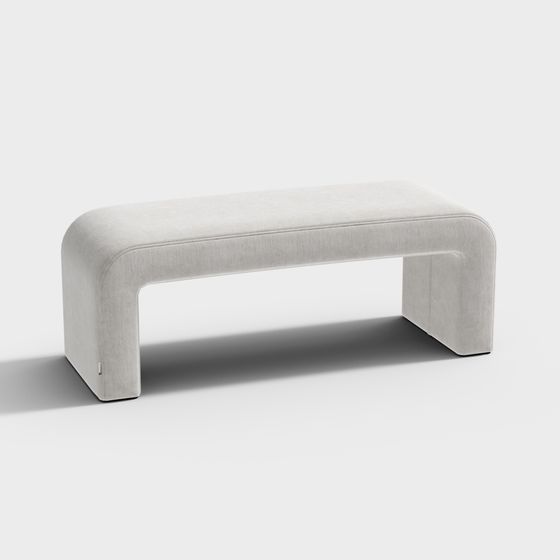 Modern White Fabric Long Bench 3D Model in Gray Finish
