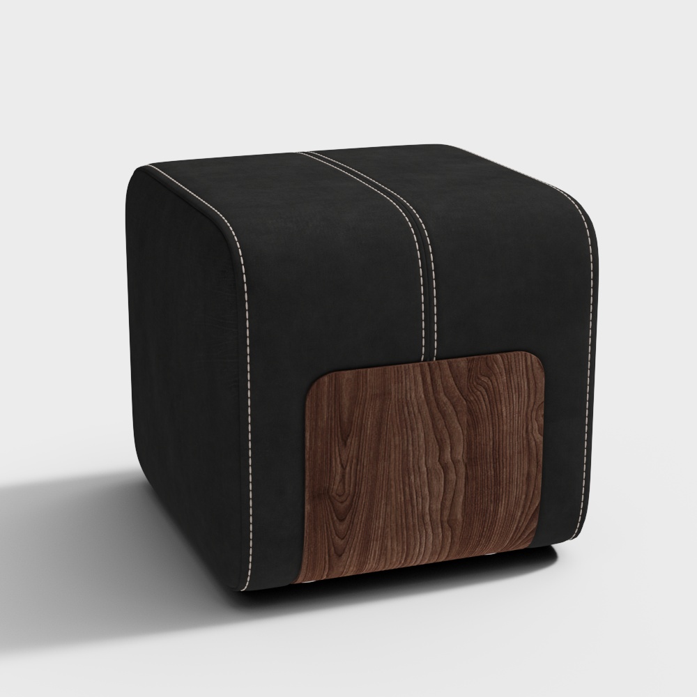 Moderner quadratischer Massivholz Leder Hocker