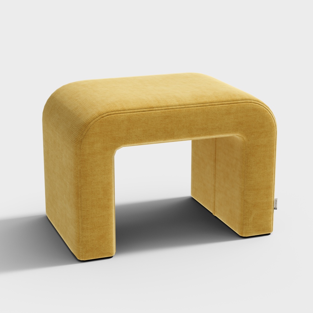 Cozy Yellow Stool 3D Model – Velvet Texture Design