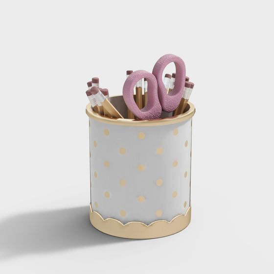 Polka Dot Pencil Holder 3D model for Creative Spaces