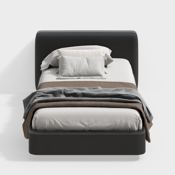 Italian Style Black Single Bed 3D Model in Black