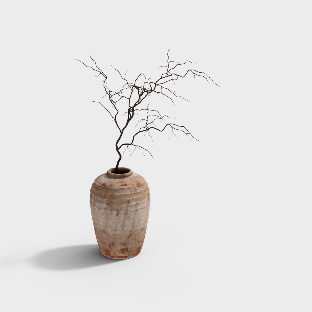 Simple Wabi-Sabi Pottery Vase with Dry Branch Ornament