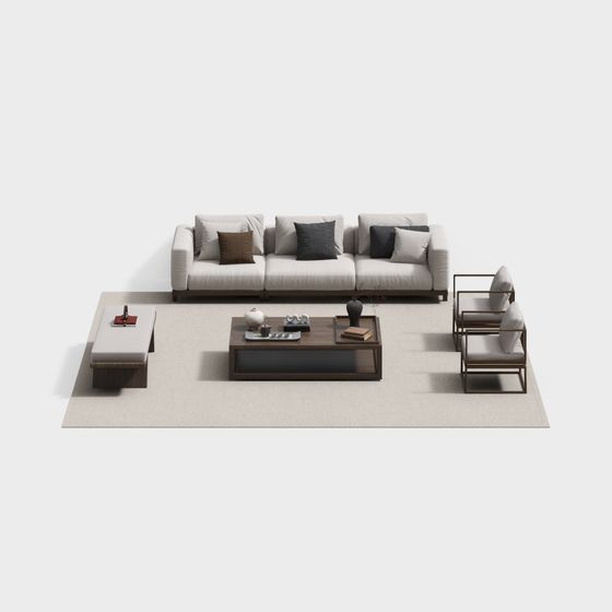 New Chinese-Style Home Sofa Set 3D Model in Gray