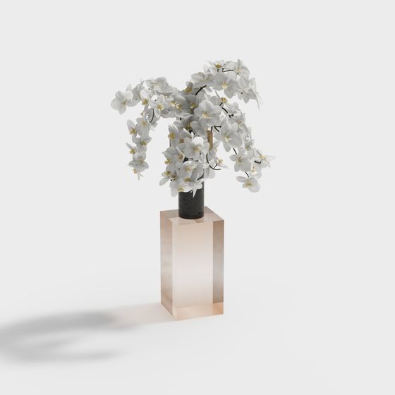 Elegant Vase and Orchid Arrangement 3D model