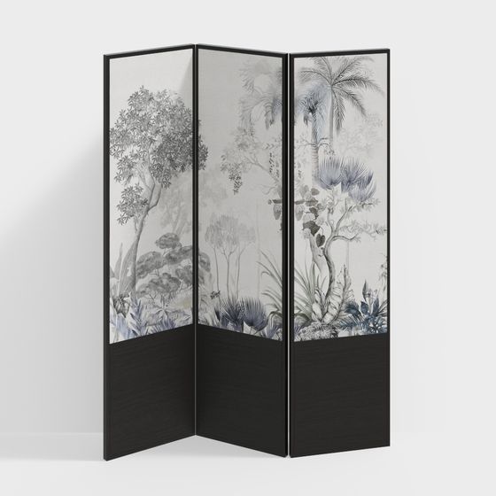 Mid-Century Chinese Style Screen 3D Model in Black