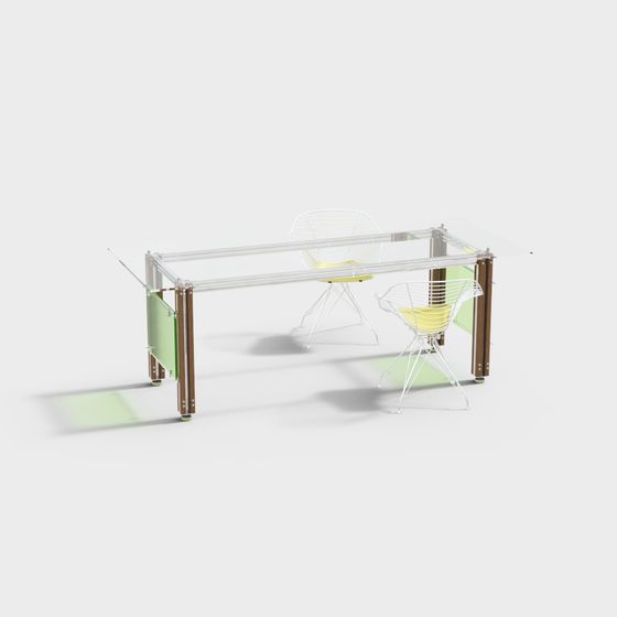 Transparent Desk and Chair Set 3D model