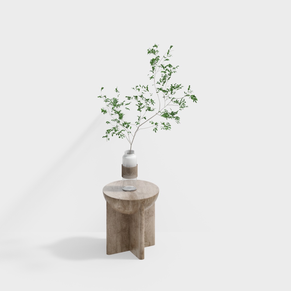 Minimalist Wooden Side Table 3D Model – Natural Wood Texture