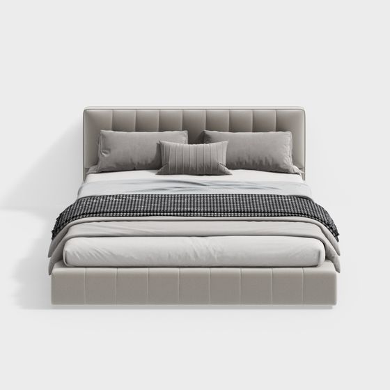 Modern Double Bed 3D Model in Beige Finish