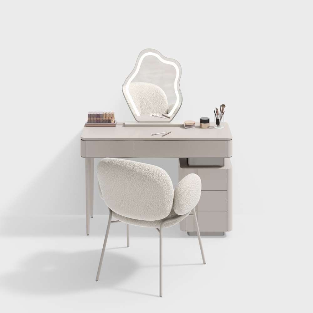 Modern Cream Makeup Desk and Chair Set