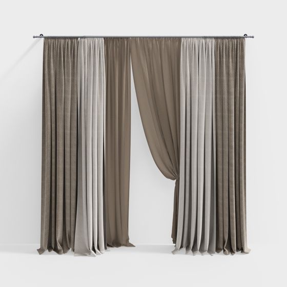 Stylish Gray Low-Poly Curtain 3D model for Modern Interiors