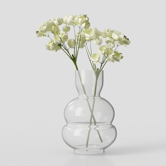 Glass Vase with Paper Flowers 3D model