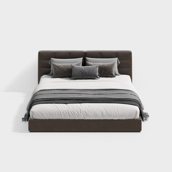 Modern Italian-Style Double Bed 3D Model in Brown