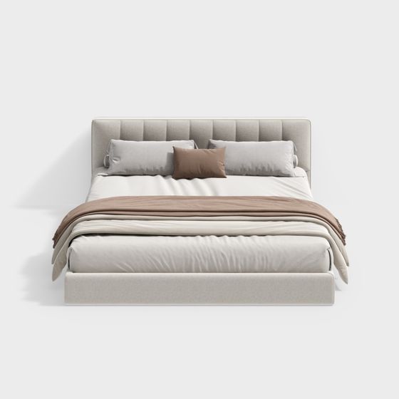 Modern Cream Double Bed 3D Model in Beige