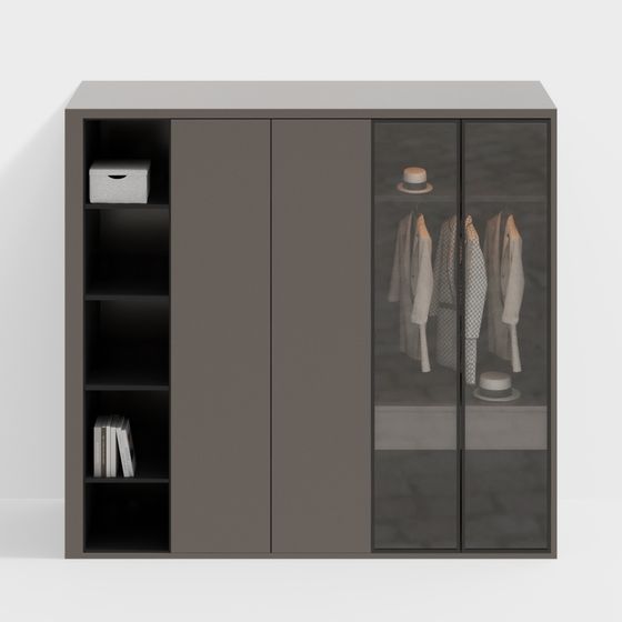 Elegant Italian Wardrobe 3D Model in Gray Finish