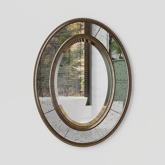 Elegant Oval Mirror 3D model with Gold Accent