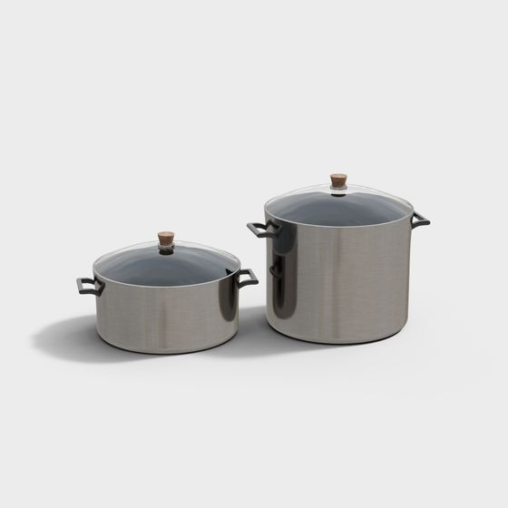 Realistic Stainless Steel Cooking Pot Set 3D model