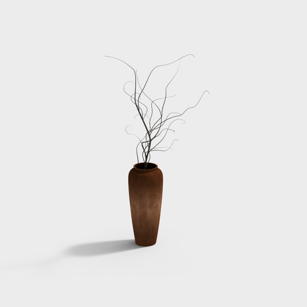 Simple Wabi-Sabi Pottery Vase with Dry Branch Ornament