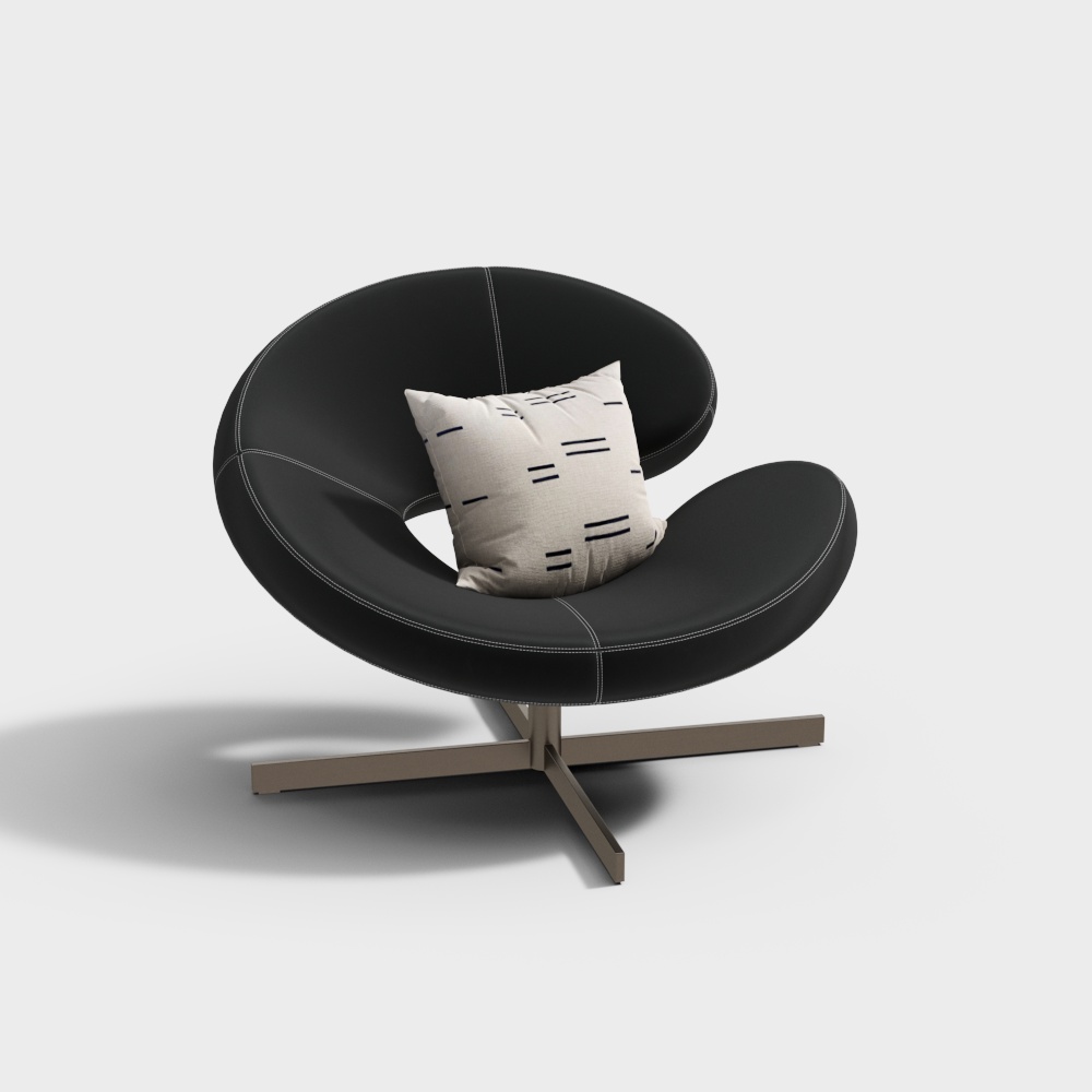 Streamlined Lounge Chair 3D Model – Leather & Metal Design