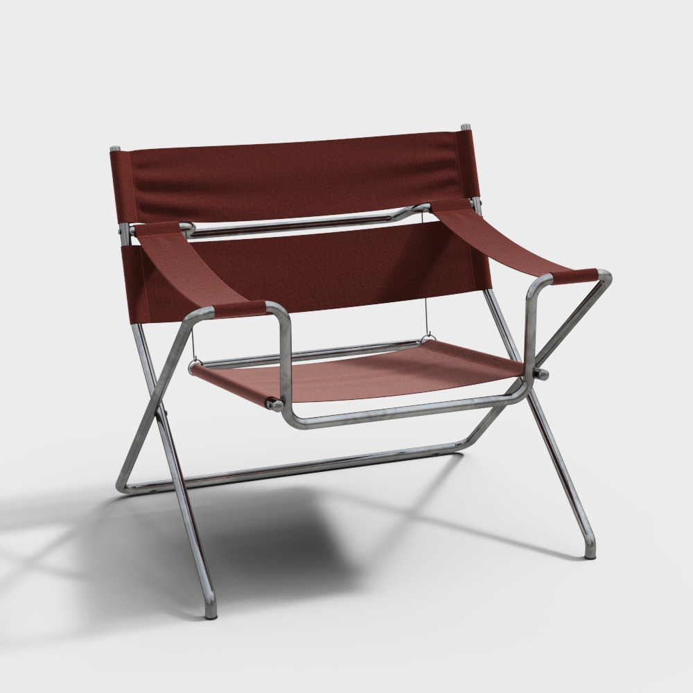 Urban Comfort Low Poly Chair 3D Model – Red Fabric & Metal Frame