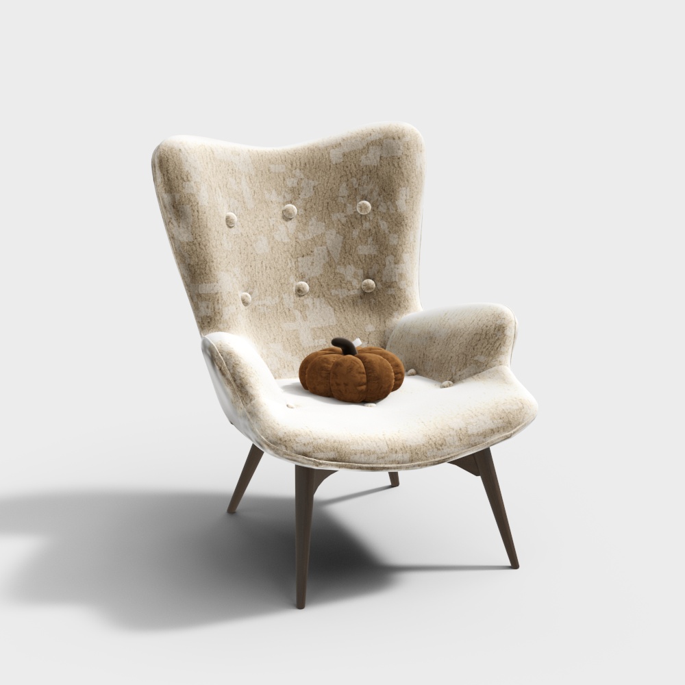 Vintage Style Chair 3D Model – Mid-Century Fabric & Wood