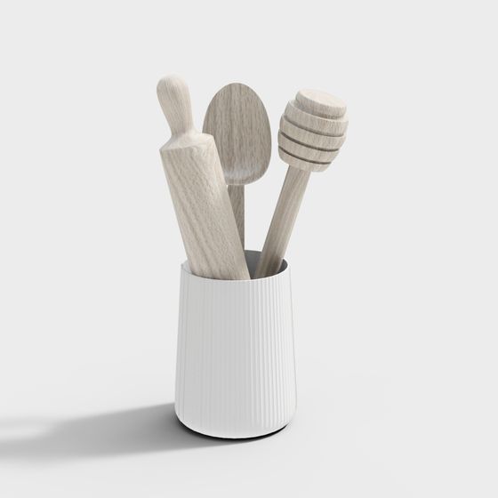 Minimalist Wooden Kitchen Utensil Holder 3D model