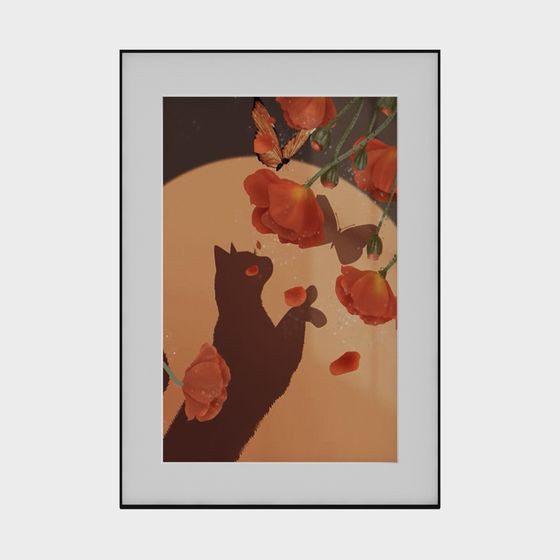 Cat and Flowers 3D Model - A Dreamy Garden Scene