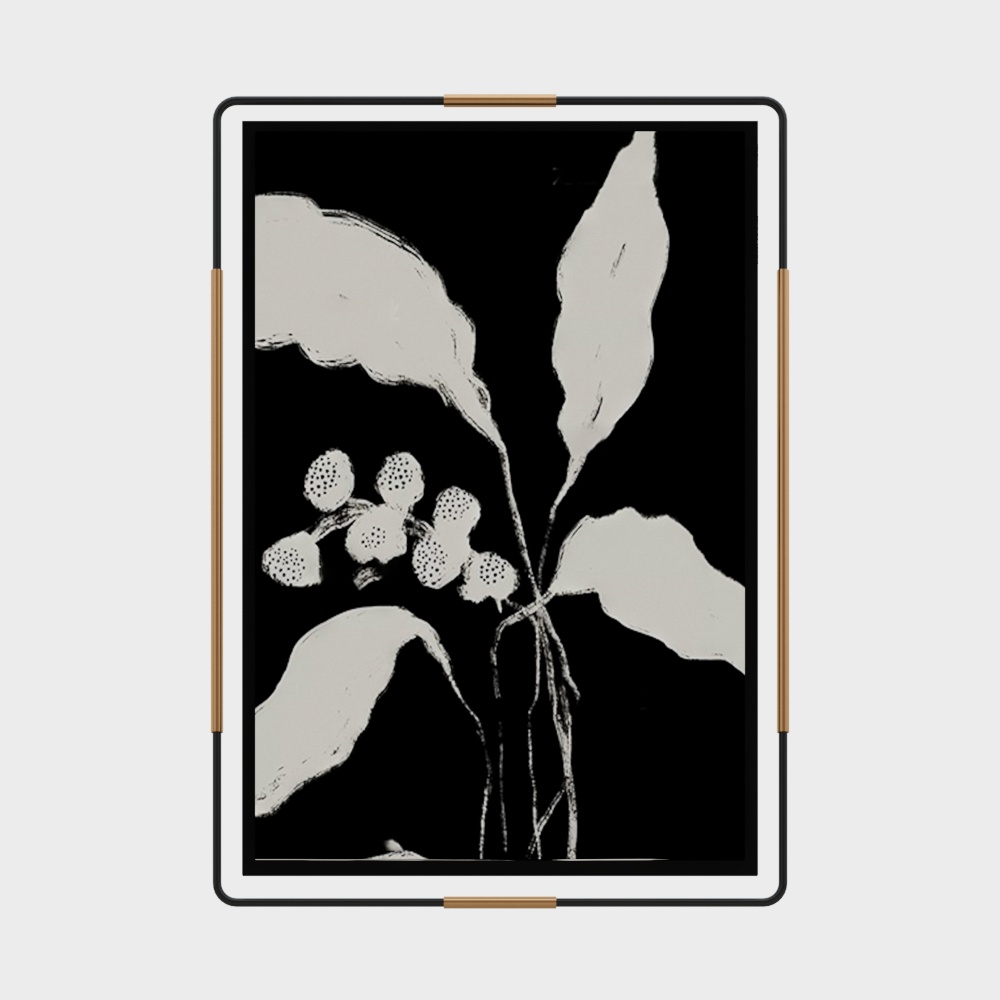 ภาพวาดตกแต่งพืชสีดำและขาว