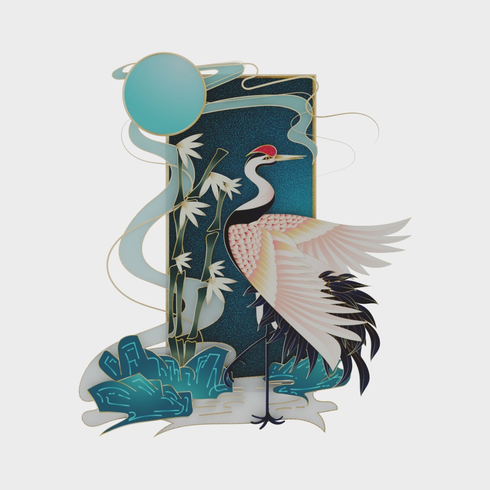 Carta da parati con gru in stile cinese