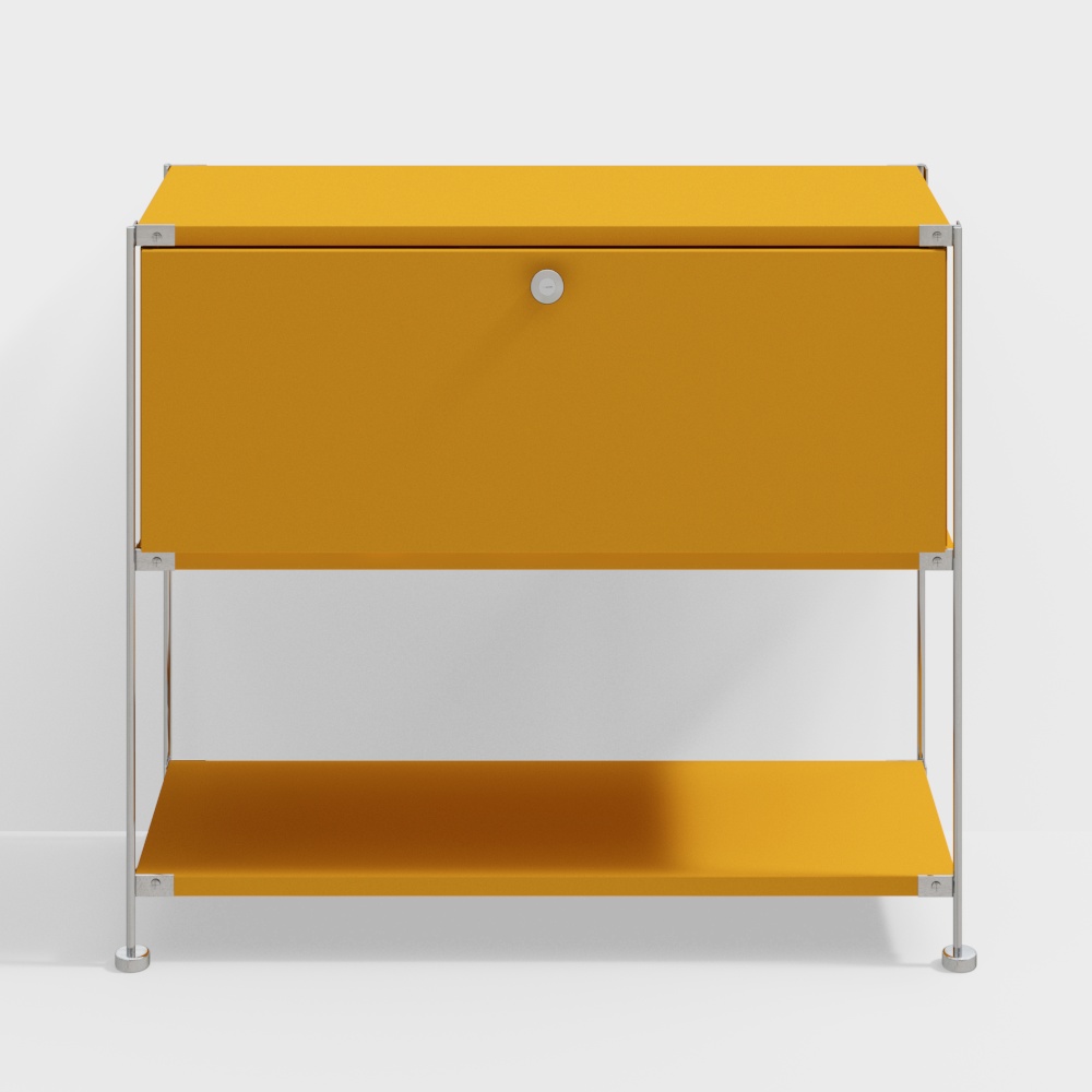 Urban Storage Cabinet 3D Model – Mustard Yellow & Metallic