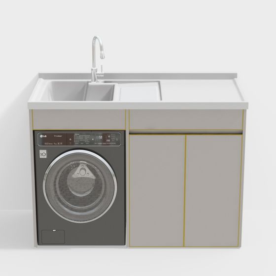 Stylish Low-Poly Washing Machine Cabinet 3D model