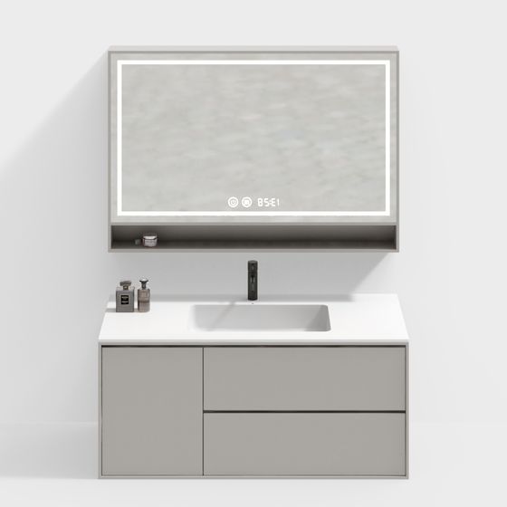 Sleek Gray Bathroom Cabinet 3D model for Modern Spaces