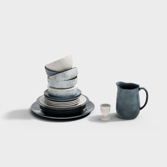 Elegant Low-Poly 3D Tableware Set Design