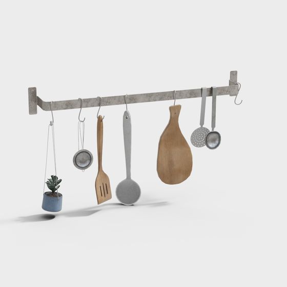 Gray Kitchen Pan Spoon 3D Model for Hanging Racks