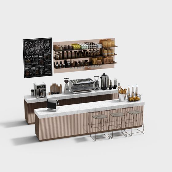 Elegant Coffee Bar Counter 3D model for Modern Spaces