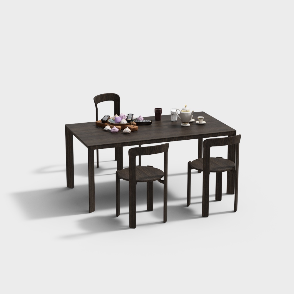 Wooden Dining Table and Chair Set – Low-Poly Wood Model