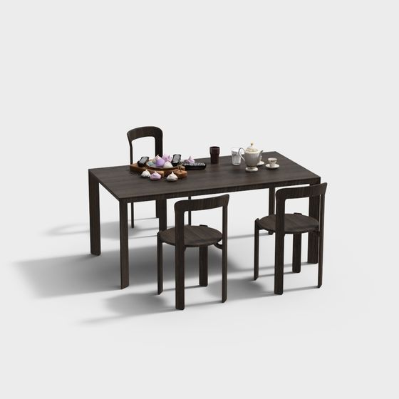Elegant Wooden Dining Table and Chair Set 3D model
