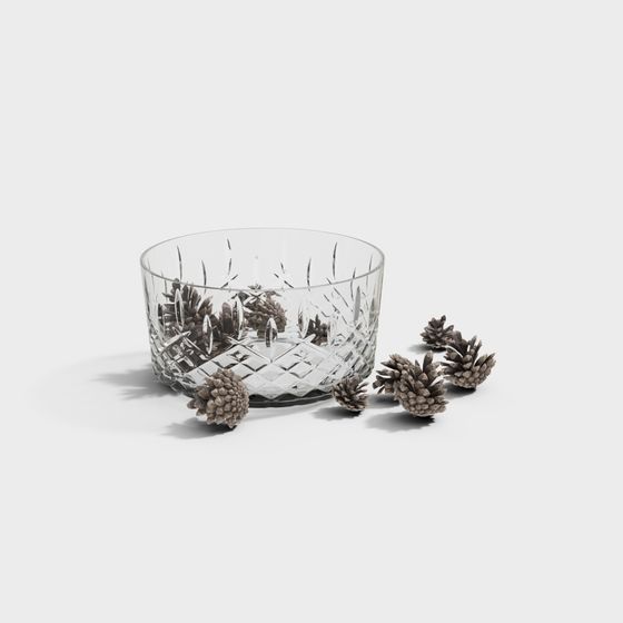 Crystal Glass Vase with Pine Cone 3D model
